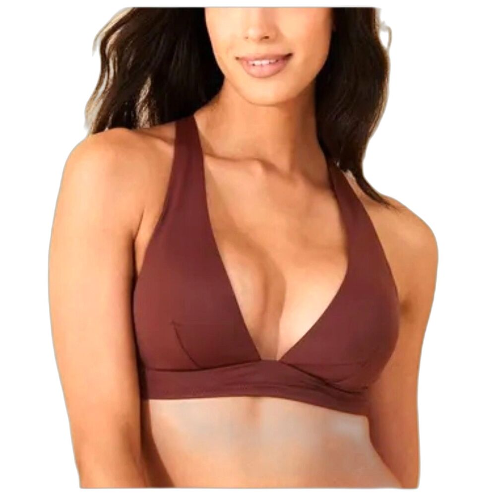 Shade & Shore Women's Longline Triangle Bikini Top - Brown Large (12-14)